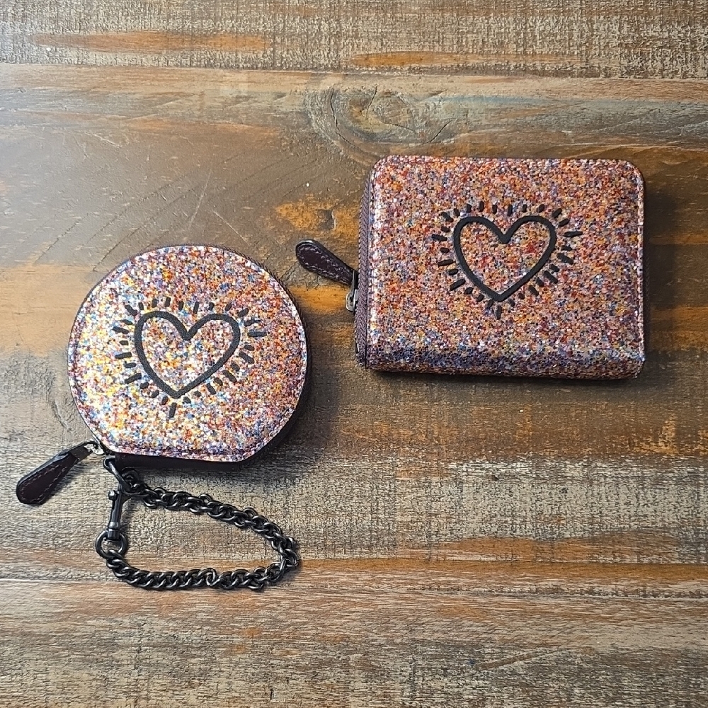 Coach x Keith Haring Glitter Heart Wallet Set